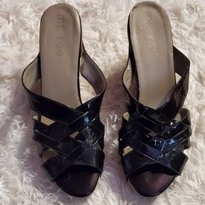 Black patent wedge sandals size 10